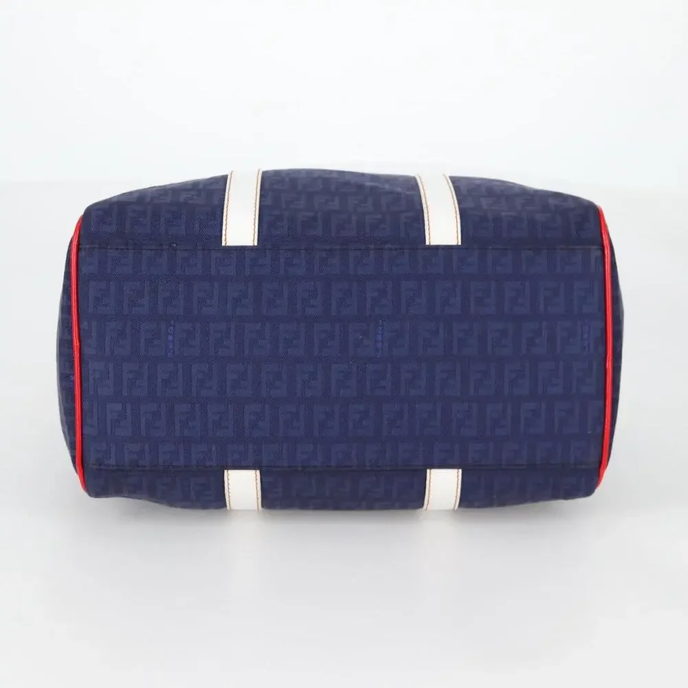 FENDI Zucchino Canvas Boston Bag Navy Gold